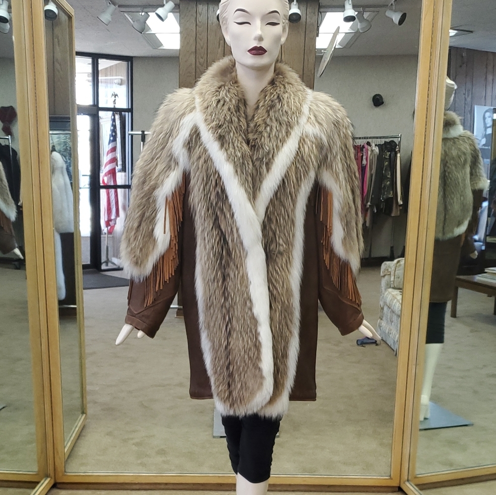 Raccoon Fur, Fox Fur, and Leather Stroller
